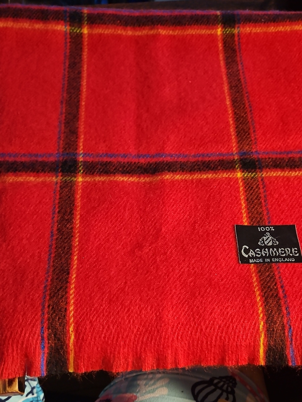 100% Cashmere Red Tartan Scarf